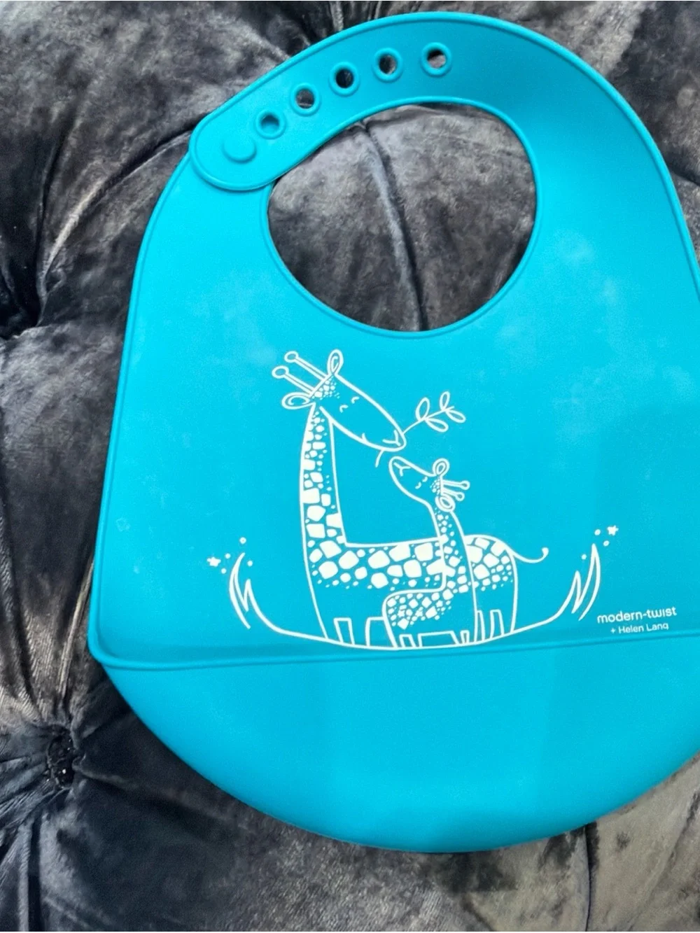 Green Silicone Baby Bib with Bear Fishing Print